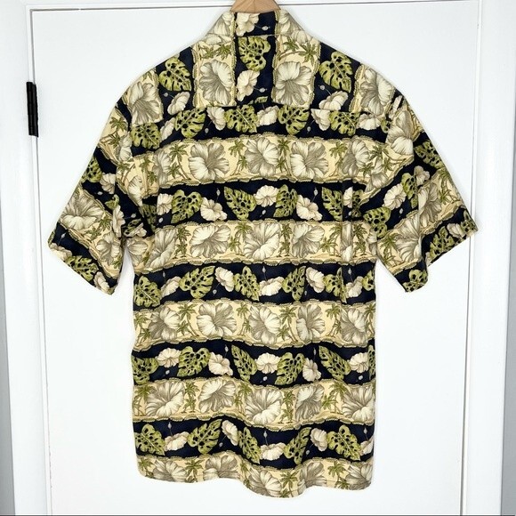 70s Vintage Campia Moda Hawaiian Shirt Blue Cream Print Men's Medium Cotton Top - Picture 3 of 4